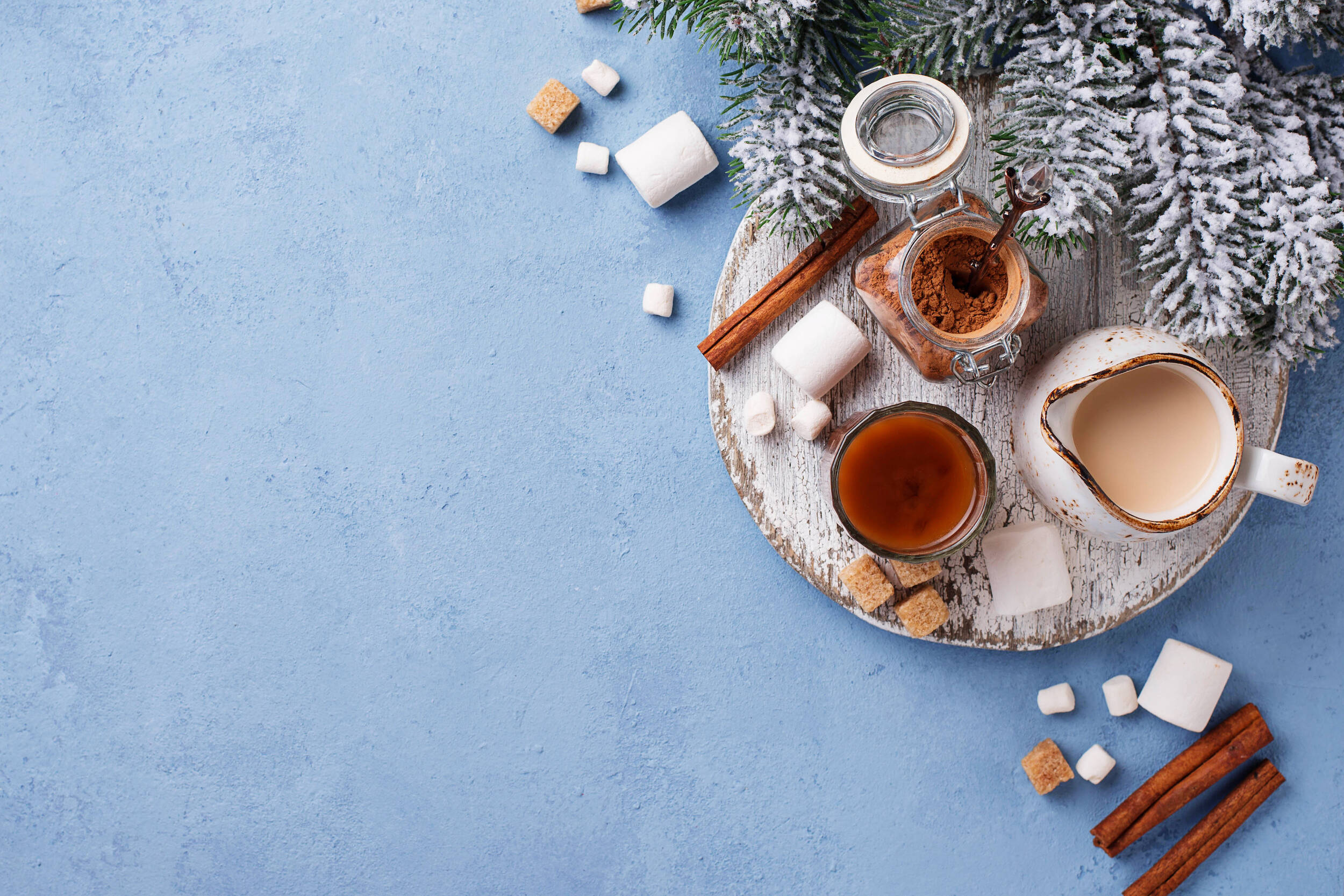 Ingredients for cooking hot chocolate or cocoa drink