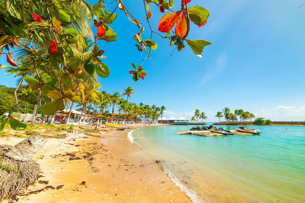 Turquoise sea in Bas du Fort beach in Guadeloupe