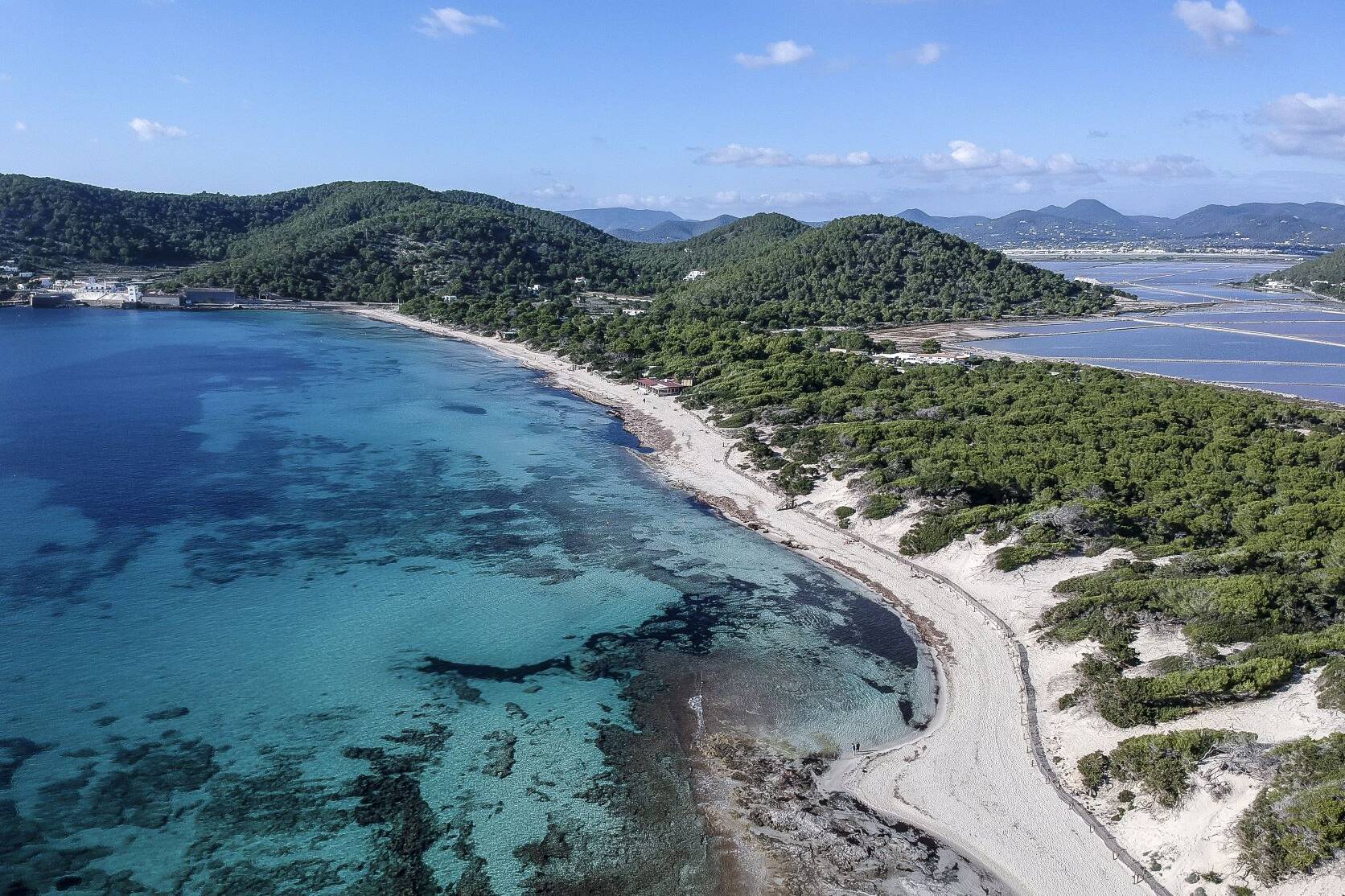 Aerial view of Ses Salines Beach in Ibiza