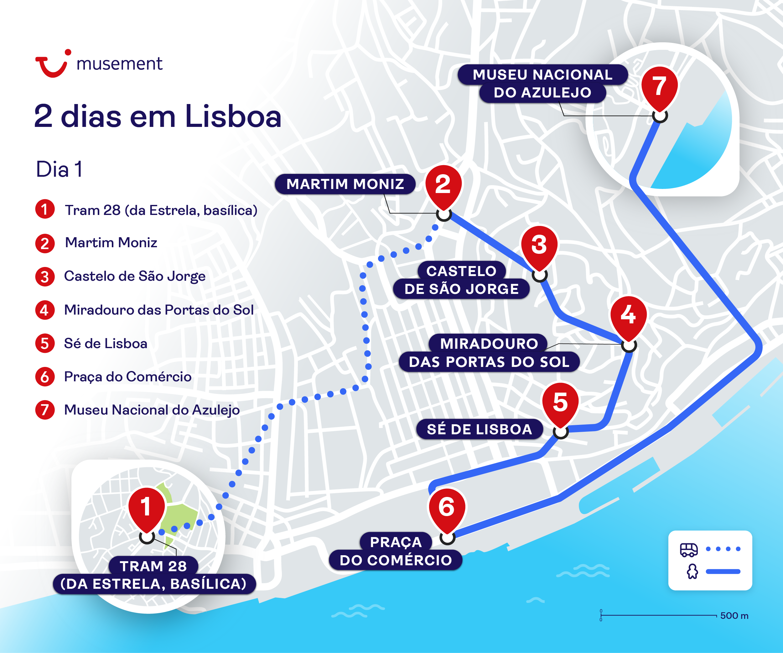 Roteiro em Lisboa - dia 1 mapa