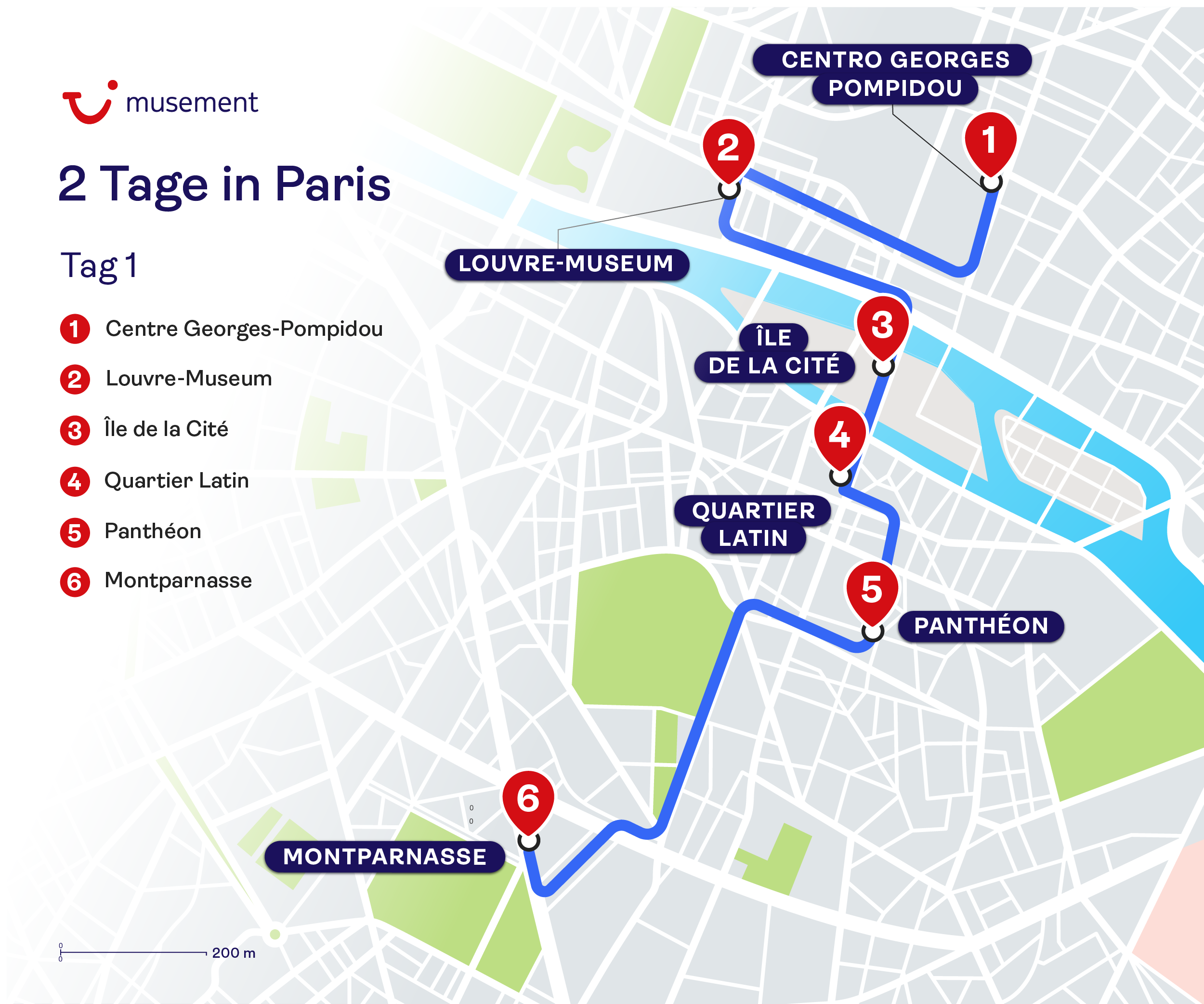 Reiseroute Paris - Tag 1
