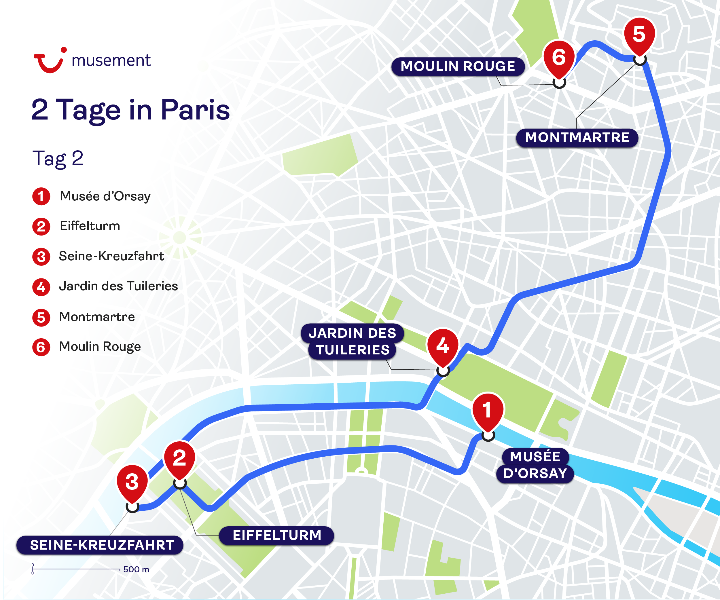 Reiseroute Paris - Tag 2